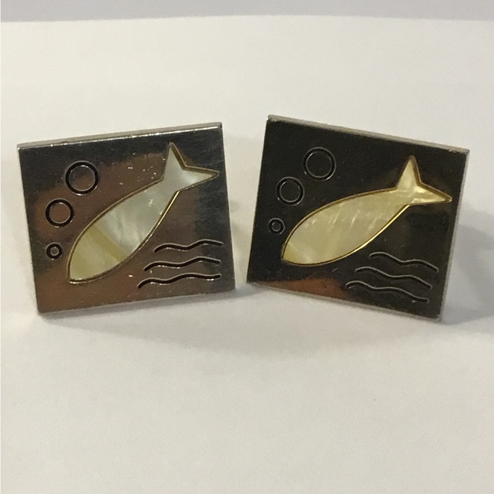 Vintage Mid Century Era SWANK Modernist MOP Fish Cufflinks